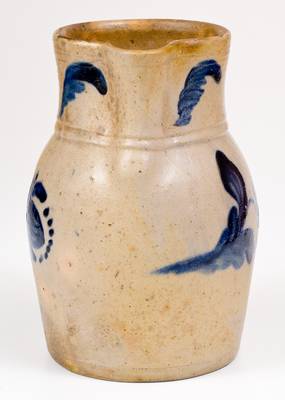 Rare 1/2 Gal. JOHN BELL / WAYNESBORO Stoneware Pitcher w/ Cobalt Floral Decoration