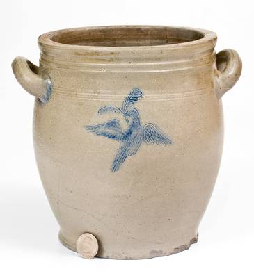 Exceedingly Rare Stoneware Jar w/ Impressed Dove-of-Peace Motif, att. Jonathan Fenton, Boston (Only Known Example)