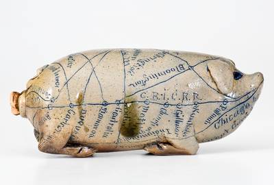 Rare Anna Pottery Salt-Glazed New Year s Day Pig Bottle, 1886