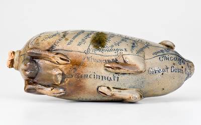 Rare Anna Pottery Salt-Glazed New Year s Day Pig Bottle, 1886