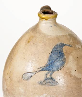 Very Rare 3 Gal. Stoneware Jug with Incised Bird Decoration, att. Branch Green, Philadelphia or Old Bridge, NJ