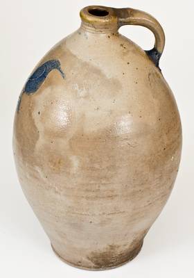 Very Rare 3 Gal. Stoneware Jug with Incised Bird Decoration, att. Branch Green, Philadelphia or Old Bridge, NJ