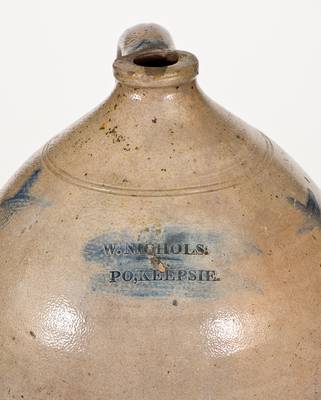 Very Rare W. NICHOLS / PO'KEEPSIE Decorated Stoneware Jug, Poughkeepsie, NY, c1823