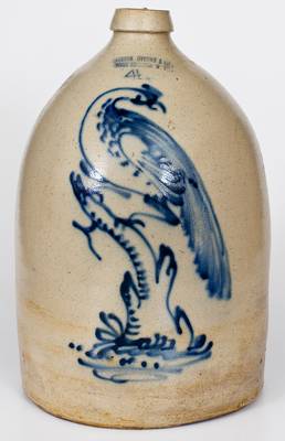 Exceptional 4 Gal. HAXSTUN, OTTMAN & CO. / FORT EDWARD, NY Stoneware Pheasant Jug