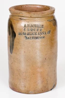Rare 1/2 Gal. Baltimore, MD Stoneware Advertising Jar (Fells Point Address)
