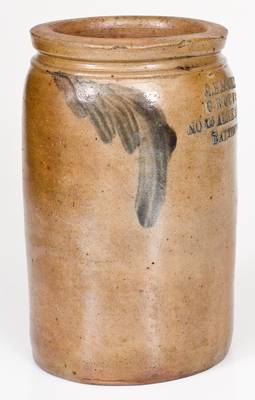 Rare 1/2 Gal. Baltimore, MD Stoneware Advertising Jar (Fells Point Address)