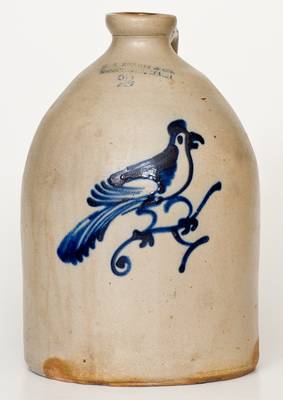 2 Gal. F. B. NORTON & CO. / WORCESTER, MASS. Stoneware Jug w/ Bird Decoration