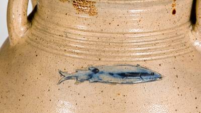 Scarce Stoneware Jar with Impressed Fish, attrib. Frederick Carpenter, Charlestown, Mass.