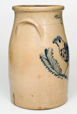 Fine SEYMOUR & BOSWORTH / HARTFORD, CONN. Stoneware Churn w/ Elaborate Bird Decoration