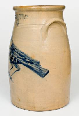 Fine SEYMOUR & BOSWORTH / HARTFORD, CONN. Stoneware Churn w/ Elaborate Bird Decoration