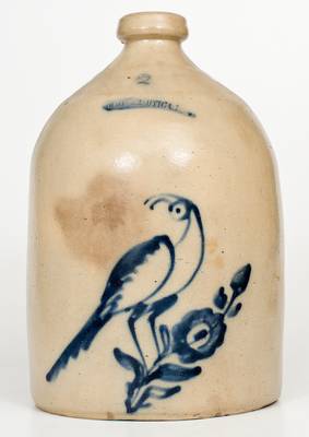 2 Gal. WHITES UTICA Stoneware Jug with Bird and Floral Decoration