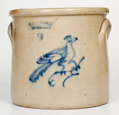 2 Gal. J. A. & C. W. UNDERWOOD / FORT EDWARD, NY Stoneware Crock w/ Bird Decoration