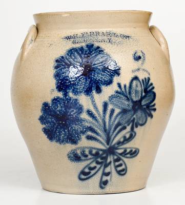 W. H. FARRAR & CO. / GEDDES, NY Stoneware Jar with Elaborate Floral Decoration