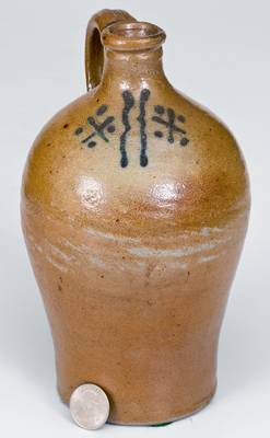 Rare attrib. Adam States, Manhattan or Greenwich, CT 1/4 Gal. Stoneware Jug, mid 18th century