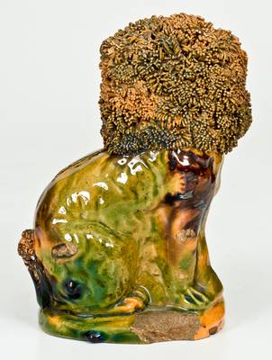 Rare Multi-Glazed Redware Dog by George Wagner, Carbon County, PA