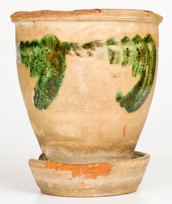 Strasburg, VA Redware Flowerpot with Bold Copper-Oxide Decoration, attrib. S. Bell & Sons