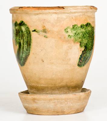 Strasburg, VA Redware Flowerpot with Bold Copper-Oxide Decoration, attrib. S. Bell & Sons