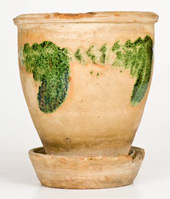 Strasburg, VA Redware Flowerpot with Bold Copper-Oxide Decoration, attrib. S. Bell & Sons