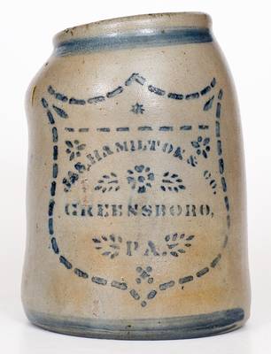 JAS. HAMILTON & CO. / GREENSBORO, PA Stoneware Jar with Stenciled Shield
