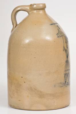 Very Rare EDMANDS & CO (Boston / Charlestown, MA) Stoneware Jug w/ Incised Bathing Beauty