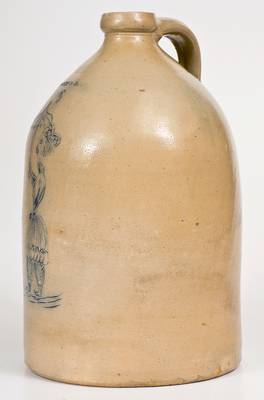 Very Rare EDMANDS & CO (Boston / Charlestown, MA) Stoneware Jug w/ Incised Bathing Beauty