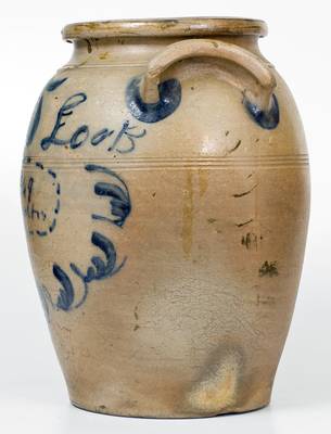Very Rare Freehand-Decorated James Hamilton / Beaver, PA Stoneware Jar, 1849