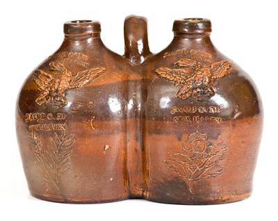 Extremely Rare JACOB CONE / NEW HAVEN Stoneware Gemel with Applied Eagles
