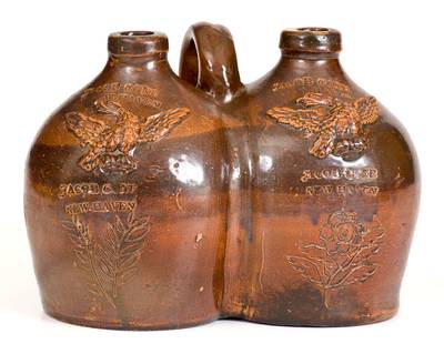 Extremely Rare JACOB CONE / NEW HAVEN Stoneware Gemel with Applied Eagles