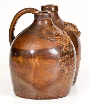 Extremely Rare JACOB CONE / NEW HAVEN Stoneware Gemel with Applied Eagles