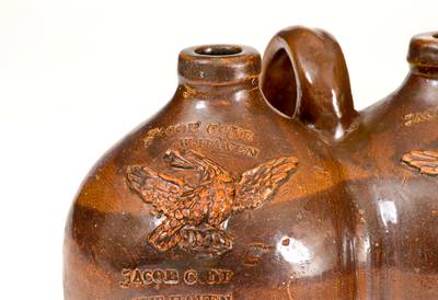 Extremely Rare JACOB CONE / NEW HAVEN Stoneware Gemel with Applied Eagles