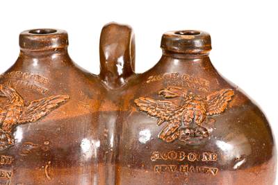 Extremely Rare JACOB CONE / NEW HAVEN Stoneware Gemel with Applied Eagles