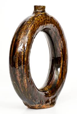 Rare Alkaline-Glazed Stoneware Ring Jug, attrib. Stone / Penland, Buncombe County, NC