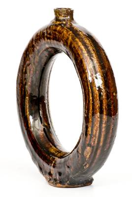 Rare Alkaline-Glazed Stoneware Ring Jug, attrib. Stone / Penland, Buncombe County, NC