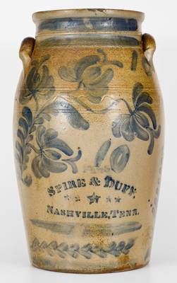 \SPIRE & DUFF / NASHVILLE, TENN. Ten-Gallon Stoneware Churn, attrib. Enoch Fowler, Beaver, Pennsylvania