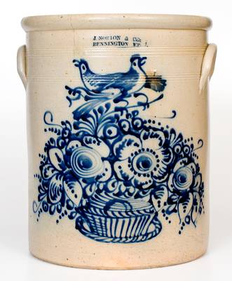 Exceptional J. NORTON & CO. / BENNINGTON, VT 8 Gal. Stoneware Crock w/ Profuse Flowering Basket Motif