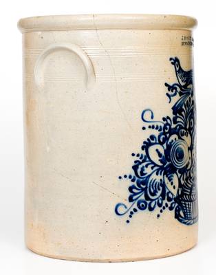 Exceptional J. NORTON & CO. / BENNINGTON, VT 8 Gal. Stoneware Crock w/ Profuse Flowering Basket Motif