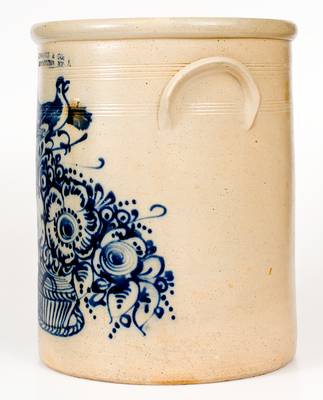 Exceptional J. NORTON & CO. / BENNINGTON, VT 8 Gal. Stoneware Crock w/ Profuse Flowering Basket Motif