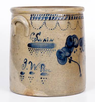 Exceedingly Rare and Important Roseville, Ohio Stoneware Crock with Inscribed Potters  Names