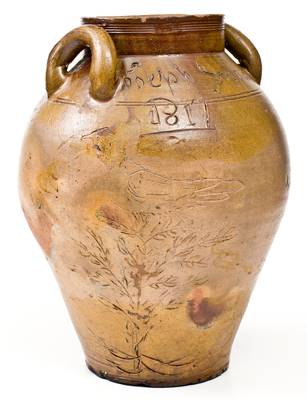 Unusual Small Brown-Dipped Stoneware Jug, att. Frederick Carpenter