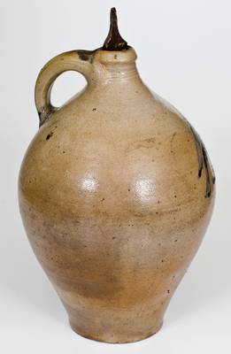 Outstanding and Rare Manhattan Stoneware Jug w/ Incised Bird Decoration, possibly Crolius family