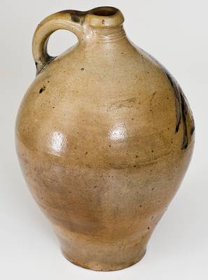 Outstanding and Rare Manhattan Stoneware Jug w/ Incised Bird Decoration, possibly Crolius family