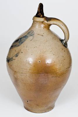 Outstanding and Rare Manhattan Stoneware Jug w/ Incised Bird Decoration, possibly Crolius family