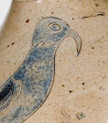 Outstanding and Rare Manhattan Stoneware Jug w/ Incised Bird Decoration, possibly Crolius family
