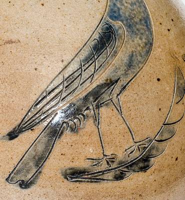 Outstanding and Rare Manhattan Stoneware Jug w/ Incised Bird Decoration, possibly Crolius family