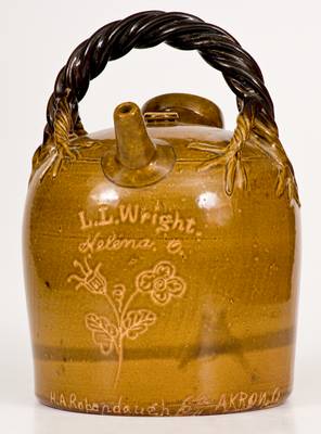 Extremely Rare and Important Signed H. A. Rodebaugh (Akron, Ohio) Stoneware Harvest Jug