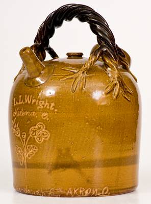 Extremely Rare and Important Signed H. A. Rodebaugh (Akron, Ohio) Stoneware Harvest Jug