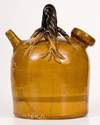 Extremely Rare and Important Signed H. A. Rodebaugh (Akron, Ohio) Stoneware Harvest Jug