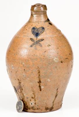 Extremely Rare 1/4 Gal. Stoneware Jug w/ Incised Heart, Manhattan, circa 1800