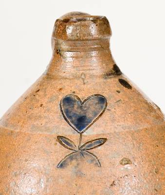 Extremely Rare 1/4 Gal. Stoneware Jug w/ Incised Heart, Manhattan, circa 1800