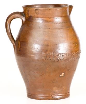 Very Rare PAUL CUSHMAN / 1809 Stoneware Pitcher with Two-Line 